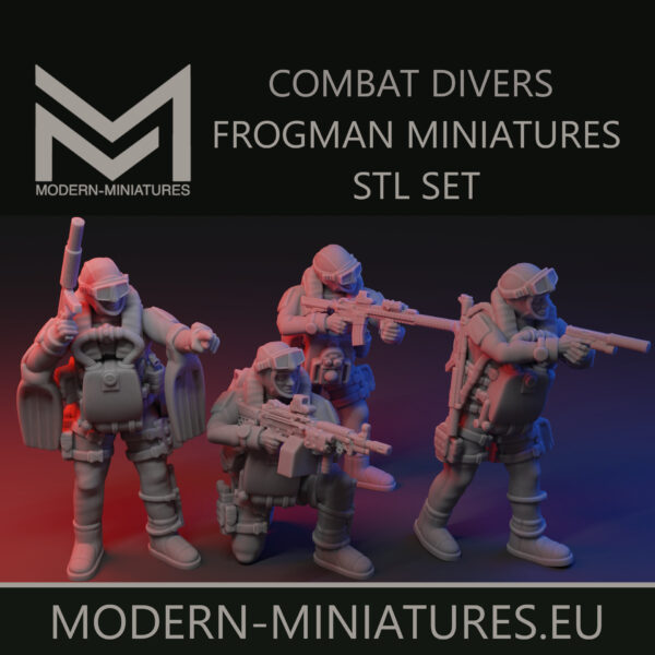Combat Divers 28mm frogman miniatures. Navy Seal divers [Digital]